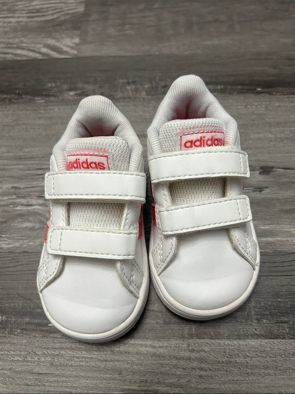 adidas White and Pink Toddler Velcro Sneakers